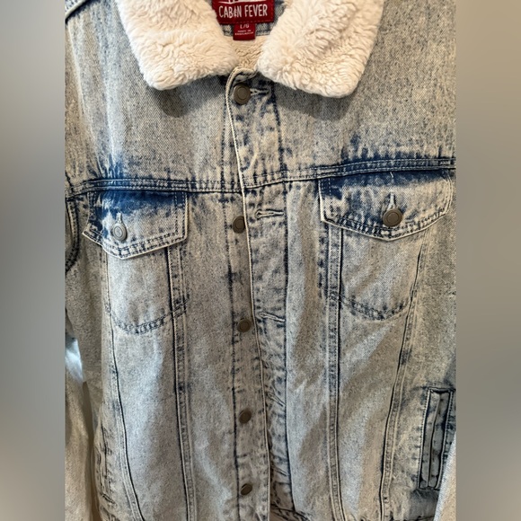 1980’s Style Stone Washed Men’s Denim Jacket with Sherpa Lining, Sz L - Picture 9 of 10